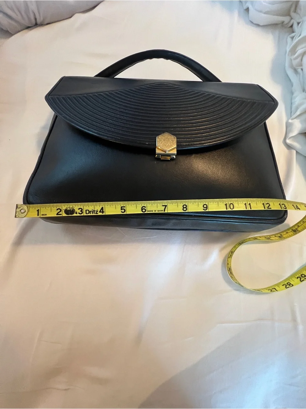 Vintage Revillon Paris Black Leather Top Handle Bag Made in France Gold Crest